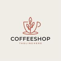 Coffee Cup with Plant Branch Logo, Coffeeshop Logo Design Vector Illustration