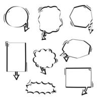 collection set of blank hand drawn speech bubble balloon with quotation marks, think speak talk whisper text box, flat vector illustration design isolated