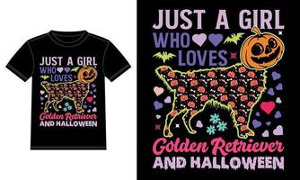 Just a Girl Who Loves Golden Retriever and Halloween Funny T-Shirt vector