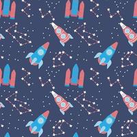 Funny rockets seamless pattern vector illustration. Universe background.