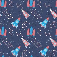 Funny rockets seamless pattern vector illustration. Universe background.