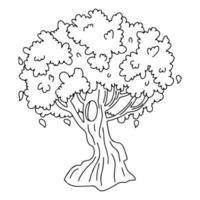 Autumn tree in hand drawn doodle style. Sketch tree with a thick trunk. Fall nature element. Coloring. vector