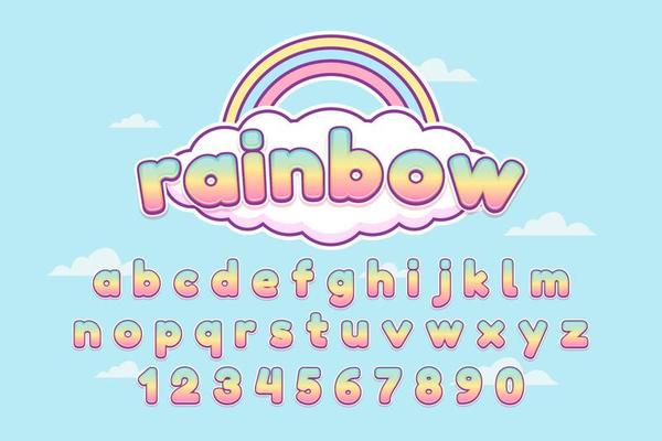 cute colorful rainbow text effect and alphabet