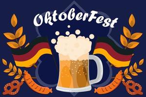 celebración del oktoberfest con cerveza, salchichas y pastel en alemania vector