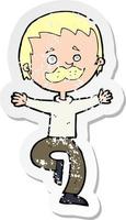 retro distressed sticker of a cartoon dancing man with mustache vector