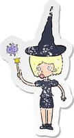 retro distressed sticker of a cartoon halloween witch vector