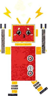 retro illustration style cartoon robot