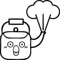line drawing cartoon steaming kettle vector