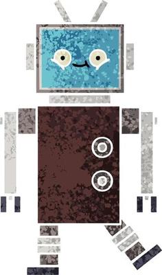 retro illustration style cartoon robot