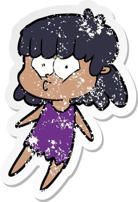 distressed sticker of a cartoon whistling girl