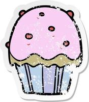 distressed sticker of a cartoon cupcake vector