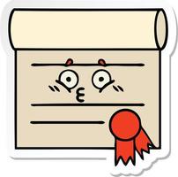 sticker of a cute cartoon certificate vector