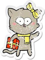 distressed sticker of a cartoon cat vector