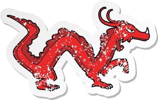 pegatina angustiada de un dragón de dibujos animados vector