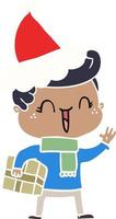 flat color illustration of a laughing boy wearing santa hat vector