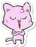 distressed sticker of a cartoon cat singing vector