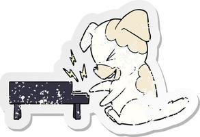 distressed sticker of a cartoon dog rocking out on piano vector