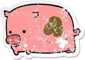 distressed sticker of a cartoon pig vector