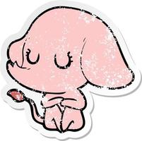 distressed sticker of a cute cartoon elephant vector