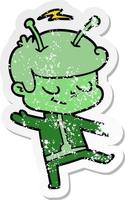 distressed sticker of a friendly cartoon spaceman dancing vector