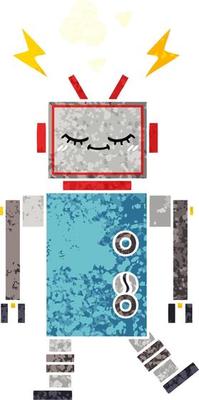 retro illustration style cartoon dancing robot