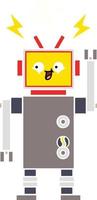 flat color retro cartoon dancing robot vector