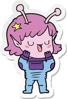 sticker of a happy alien girl cartoon vector