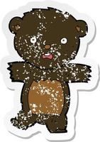 retro distressed sticker of a cartoon shocked black bear cub vector