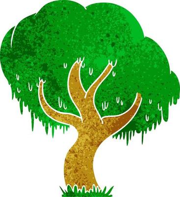 retro cartoon doodle of a green tree