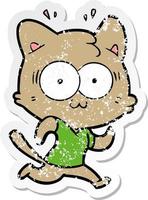 distressed sticker of a cartoon surprised cat running vector