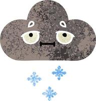 retro illustration style cartoon storm snow cloud vector