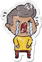 distressed sticker of a cartoon crying man vector