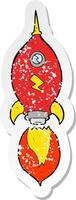 retro distressed sticker of a cartoon spaceship vector