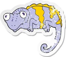 retro distressed sticker of a cartoon chameleon vector