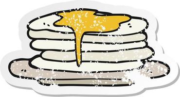 retro distressed sticker of a cartoon stack of pancakes vector