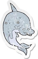 retro distressed sticker of a cartoon shark vector