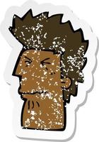 retro distressed sticker of a cartoon unhappy man vector