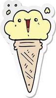 sticker of a cartoon ice cream with face vector