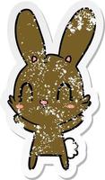 distressed sticker of a cute cartoon rabbit vector