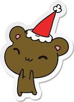 christmas sticker cartoon of kawaii bear vector