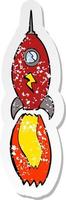 retro distressed sticker of a cartoon rocket vector