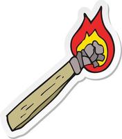 sticker of a cartoon burning wood torch vector