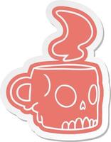 cartoon sticker of a skull mug vector