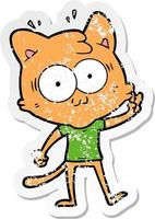 distressed sticker of a cartoon surprised cat vector