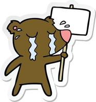 sticker of a cartoon crying bear vector