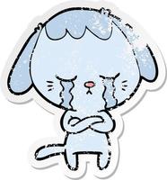 distressed sticker of a cute puppy crying cartoon vector
