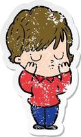 distressed sticker of a cartoon woman vector