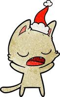 talking cat textured cartoon of a wearing santa hat vector