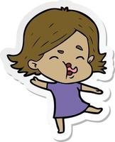 sticker of a cartoon girl pulling face vector