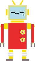 flat color retro cartoon crying robot vector